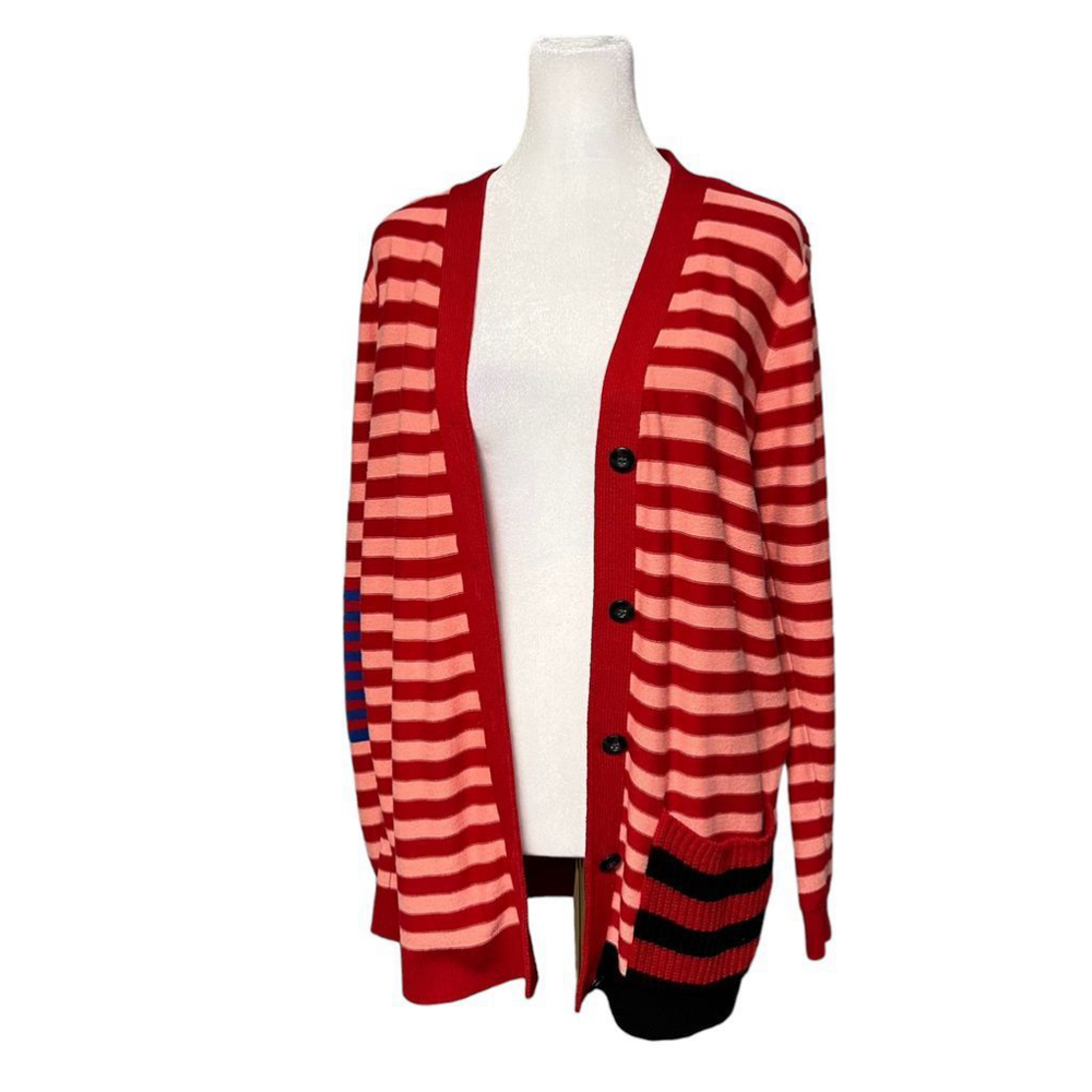 Cabi Red Striped Contrast Stripe Picnic Cardigan #5446 Size Small
